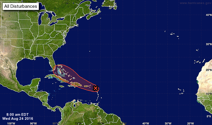 Hurricane Hermine (currently invest 99L) 2016 path, forecast track