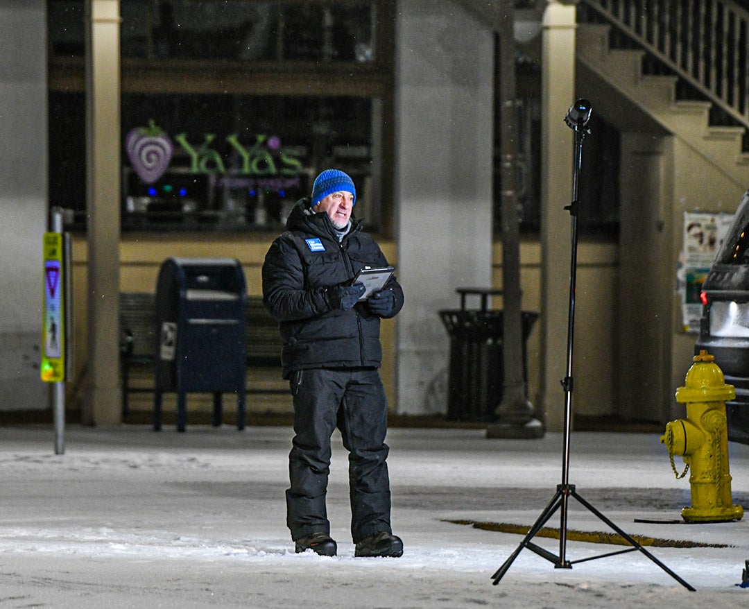 Jim Cantore in Oxford to broadcast about Winter Storm Heather The